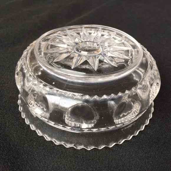 Vintage Cut Glass Bowl Clear Small Candy Nuts Relish Trinket Dish Starburst Etch - Picture 6 of 12
